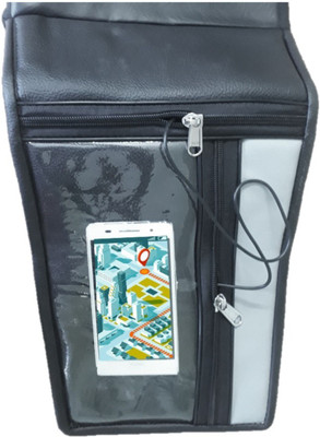 Supreme Mobile Holder Bike Tank Cover (Premium Art Leather - Black & Grey) 056 Strap Yamaha SZ-S Bike Tank Cover(5 L)