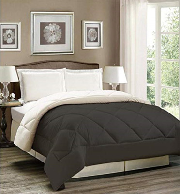 SIE STORE Checkered Double Comforter for  Mild Winter(Microfiber, Grey & White)