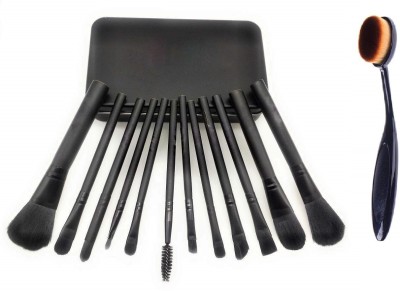 CETC 12 Pcs Cosmetic Makeup Brush Set (black) With Oval Brush(Pack of 13)