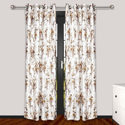 fiona creations 150 cm (5 ft) Polyester Room Darkening Window Curtain (Pack Of 2)(Floral, Printed, White)