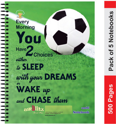 amblitz Football A4 Notebook Unruled 500 Pages(Green, Pack of 5)