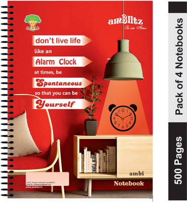 amblitz Lal A4 Notebook Unruled 500 Pages(Multicolor, Pack of 4)
