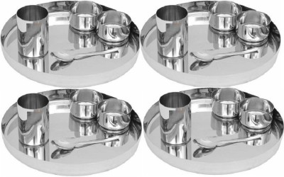 LIMETRO STEEL Pack of 20 Steel Heavy Quality Stainless Steel 20 Pcs Dinner Set ( 4 Dinner Plates, 4 Spoons,4 Glasses, 8 Bowls ) Dinner Set(Steel)