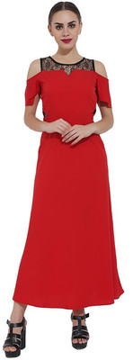AAYU Women A-line Red Maxi/Full Length Dress