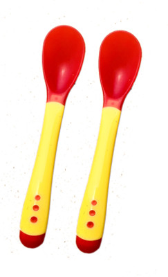 The Little Lookers Silicone Tip Heat Sensitive Silicone Spoons | Temperature Sensing Spoons | Spoon Set - Pack of 2 (Yellow)  - Silicone(Yellow)