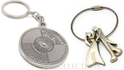 kd collections KD520-Dancing Wired Couple Keychain & 50 Year Calendar Keychain Combo (Silver) Key Chain