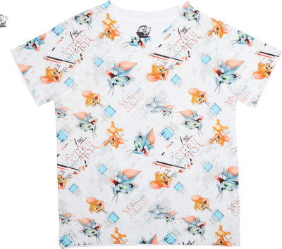 TOM & JERRY Boys Typography, Printed Polyester Regular T Shirt(Multicolor, Pack of 1)