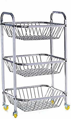 Givni Enterprise 3 Layer Vegetable and Fruit Trolley/Basket/Stand For Modern Kitchen Storage Rack Stainless Steel Kitchen Trolley Stainless Steel Kitchen Trolley(DIY(Do-It-Yourself))