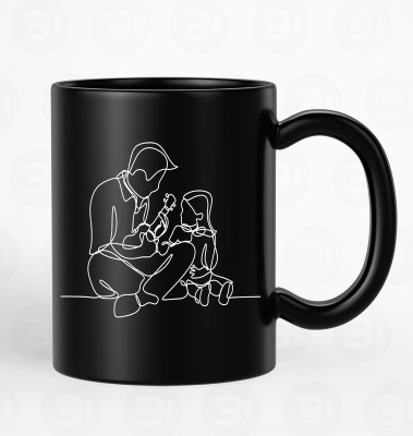 BLISSart Father Playing Guitar Ceramic Tea Cup Best Gift For Father Black Ceramic Coffee Mug(350 ml)