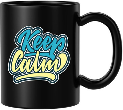 BLISSart Keep Calm Black Ceramic Best For Gift Ceramic Coffee Mug(350 ml)