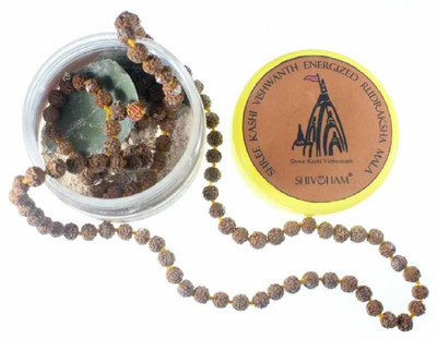 Puja N Pujari Shree Kashi Vishvanath Enerziged Rudraksha Mala with Certificate Wood Chain