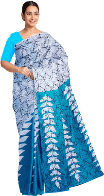 Handloom Bazaar Floral Print Daily Wear Pure Cotton Saree(Light Blue)