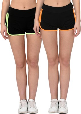 ELINA Solid Women Light Green, Red Sports Shorts