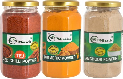 NUTRI MIRACLE Tej Red Chilli Powder (250 gm), Turmeric Powder (300 gm), Amchoor(Mango) Powder (300 gm)(3 x 283.33 g)