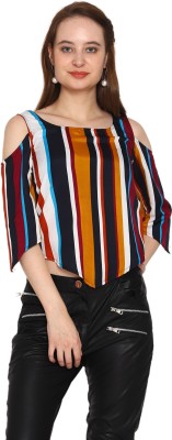 VAFARA Casual 3/4 Sleeve Striped Women Multicolor Top