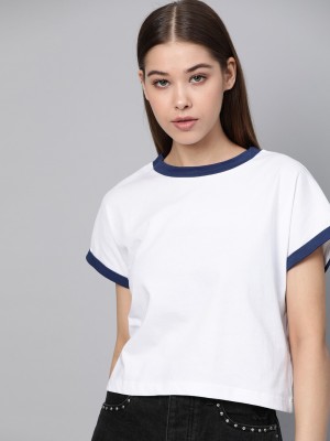 Roadster Casual Short Sleeve Solid Women White Top