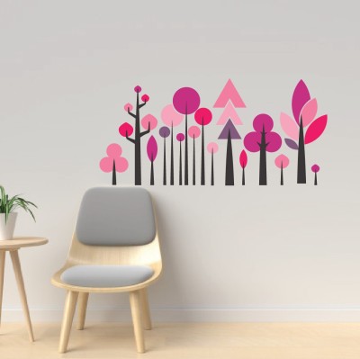 Flamingo Design 120 cm Geometric Tree Magenta Self Adhesive Sticker(Pack of 1)