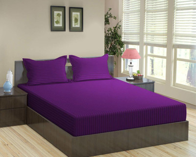 TUNDWAL'S 210 TC Polycotton Single Striped Flat Bedsheet(Pack of 1, Wine)