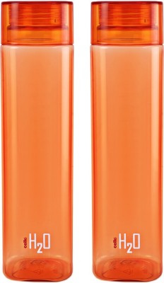 cello H2o Squaremate Plastic Water Bottle, 1-Liter , Set of 2, Orange 1000 ml Bottle(Pack of 2, Orange, PET)