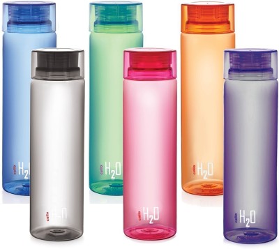 cello H2o unbreakable water bottle 1000 ml Bottle(Pack of 6, Multicolor, Plastic)