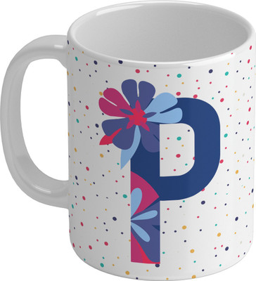 Shieldsmore Ceramic Alphabet P Printed Coffee Cup/Mug for Gift|White Ceramic Coffee Mug(325 ml)