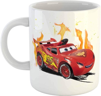 Bhagwati world creation Fire Car Cartoon Printed Coffee- Funny Milk Ceramic Coffee Mug(325 ml)