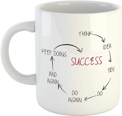 THE MEHRA CREATION Think-Idea-Try-Do-Do Again-and Again-Keep Doing-Success Ceramic Coffee Gift for Coffee Lover Ceramic Coffee Mug(325 ml)