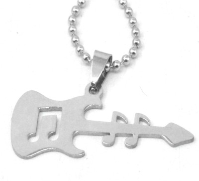 M Men Style Guitar Music Note Engraved Designer Locket With Chain Stainless Steel Pendant Set