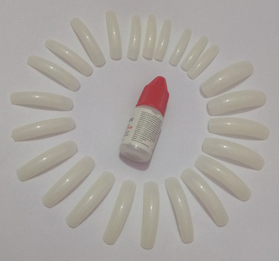 NAIL ART T WORLD 24 PCS Artificial LONG PLAIN WHITE Nails With Professional Long Lasting Nail Glue (Reusable Nails and Glue) WHITE(Pack of 24)