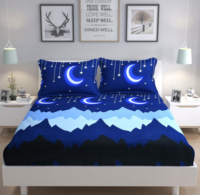 MKB Collections 240 TC Microfiber Double Printed Flat Bedsheet(Pack of 1, Blue)