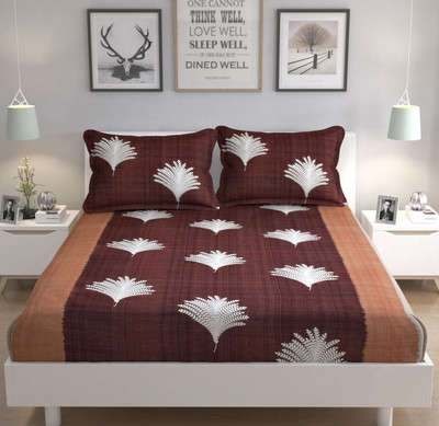 Apala 210 TC Microfiber Double Printed Flat Bedsheet(Pack of 1, White,brown)