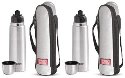 MILTON Thermosteel Flip Lid 500 ML Flask 500 ml Bottle(Pack of 2, Silver, Steel)