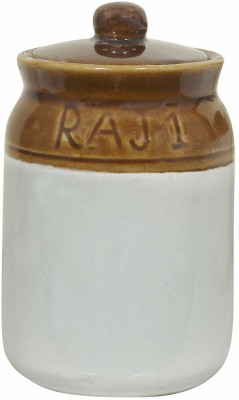 Raj Royal Ceramic Pickle Jar  - 2 L(White, Brown)