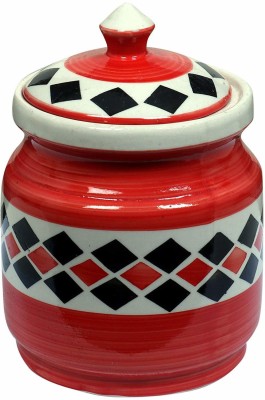 Raj Royal Ceramic Pickle Jar  - 2 L(Red, White)