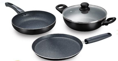 Prestige Omega Decor Black Marble series Induction Bottom Non-Stick Coated Cookware Set(Aluminium, 3 - Piece)