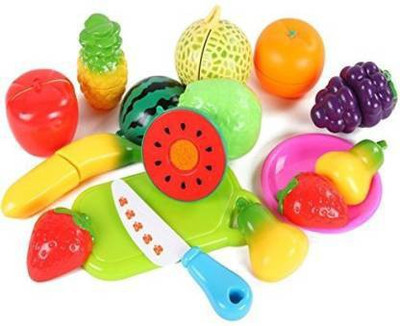 ALLAMWAR Realistic Sliceable Cutting Fruits and Vegetables Play Toy Set Can Be Cut in 2 Parts