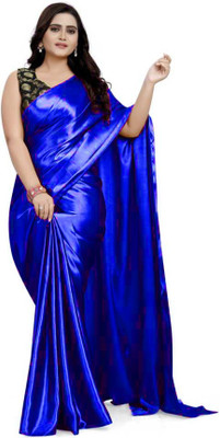 AmbeSilkMill Solid/Plain Narayanpet Silk Blend Saree(Blue)