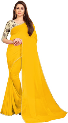 RHEY Solid/Plain Bollywood Georgette Saree(Yellow)