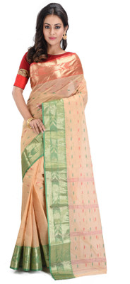 RAJ SAREE HOUSE Woven Tant Pure Cotton Saree(Beige)