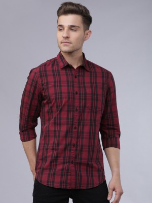 HIGHLANDER Men Checkered Casual Maroon, Black Shirt