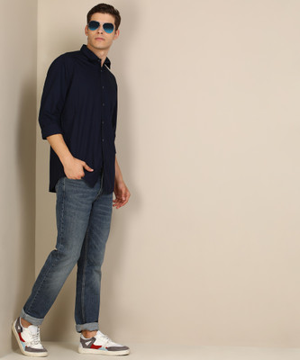 van-heusen-sport-men-solid-casual-blue-shirt