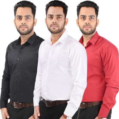 CRAFT HEAVEN Men Solid Casual Red, Black, White Shirt(Pack of 3)