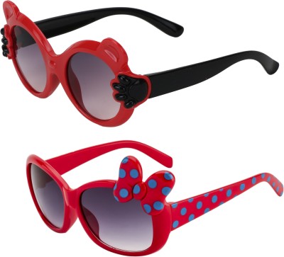 AMOUR Oval Sunglasses(For Girls, Black, Red)