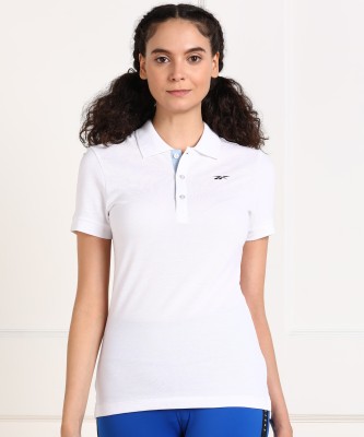 REEBOK Sporty Women Polo Neck White T-Shirt