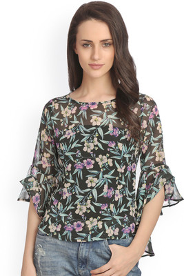 ALOM Casual Flared Sleeve Floral Print Women Multicolor Top