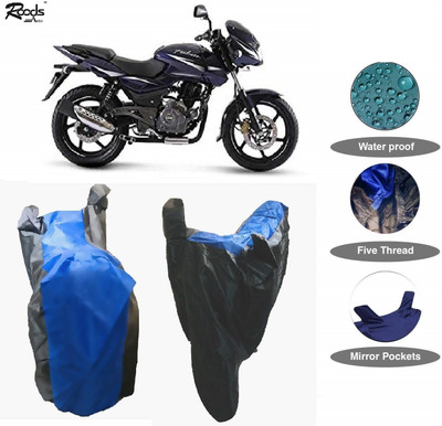 ROODS AUTO Waterproof Two Wheeler Cover for Bajaj(Pulsar 150 DTS-i, Black, Blue)