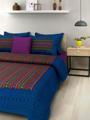 ALANTROX ENTERPRISES Cotton Double Flat 250 TC Printed Bedsheet(Pack of 1, Blue)