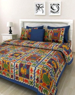 S S Manufacturers 144 TC Cotton King Abstract Flat Bedsheet(Pack of 3, Multicolor)