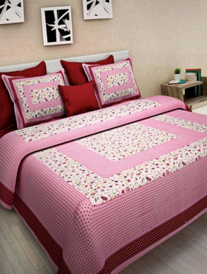 Elfbela Cotton Double Flat 151 TC Jaipuri Prints Bedsheet(Pack of 1, Pink)