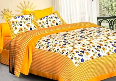 Elfbela Cotton Double Flat 151 TC Jaipuri Prints Bedsheet(Pack of 1, Yellow)